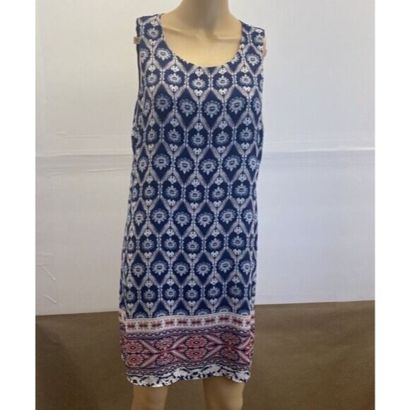 Pink Republic Women’s Sleeveless Navy Print Mini Dress Size Large Pre Owned - Picture 1 of 13